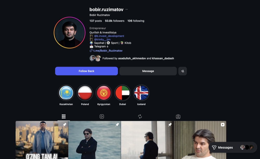 Bobir Ruzimatov — страница Instagram