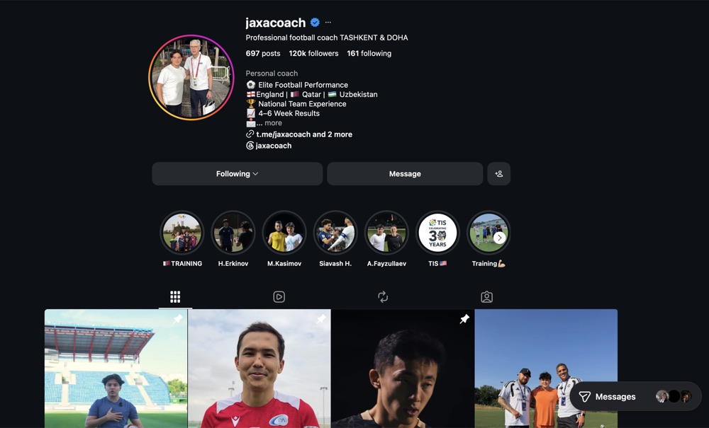 Jaxongir jaxacoach — страница Instagram